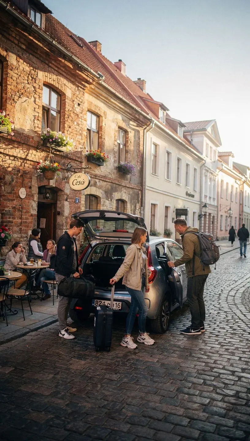 A stunning sunset over a coastal road in Latvia, showcasing the beauty of driving through the region.